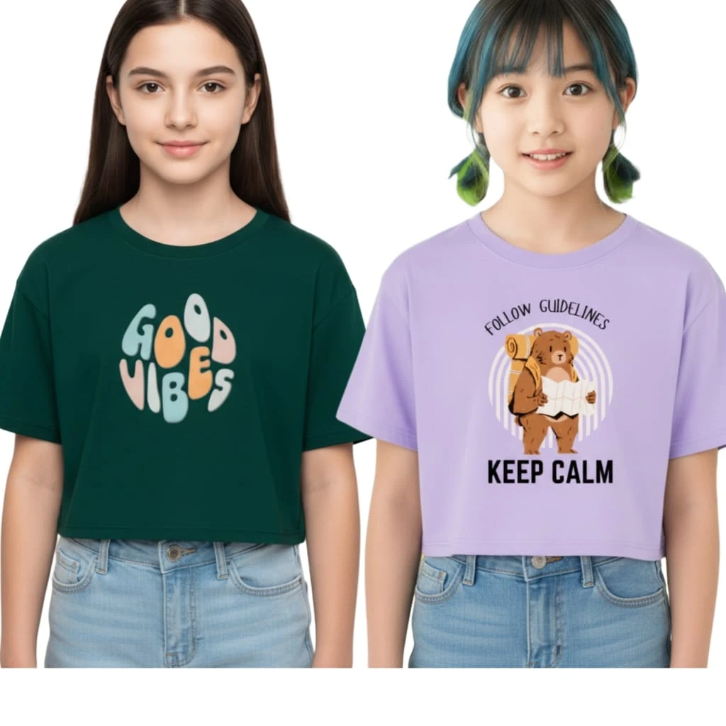 Everfab||| Kids & Girls Typography Pure Cotton T- Shirt (Pack Of-2)