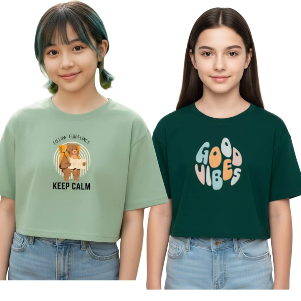 Everfab||| Kids & Girls Typography Pure Cotton T- Shirt (Pack Of-2)