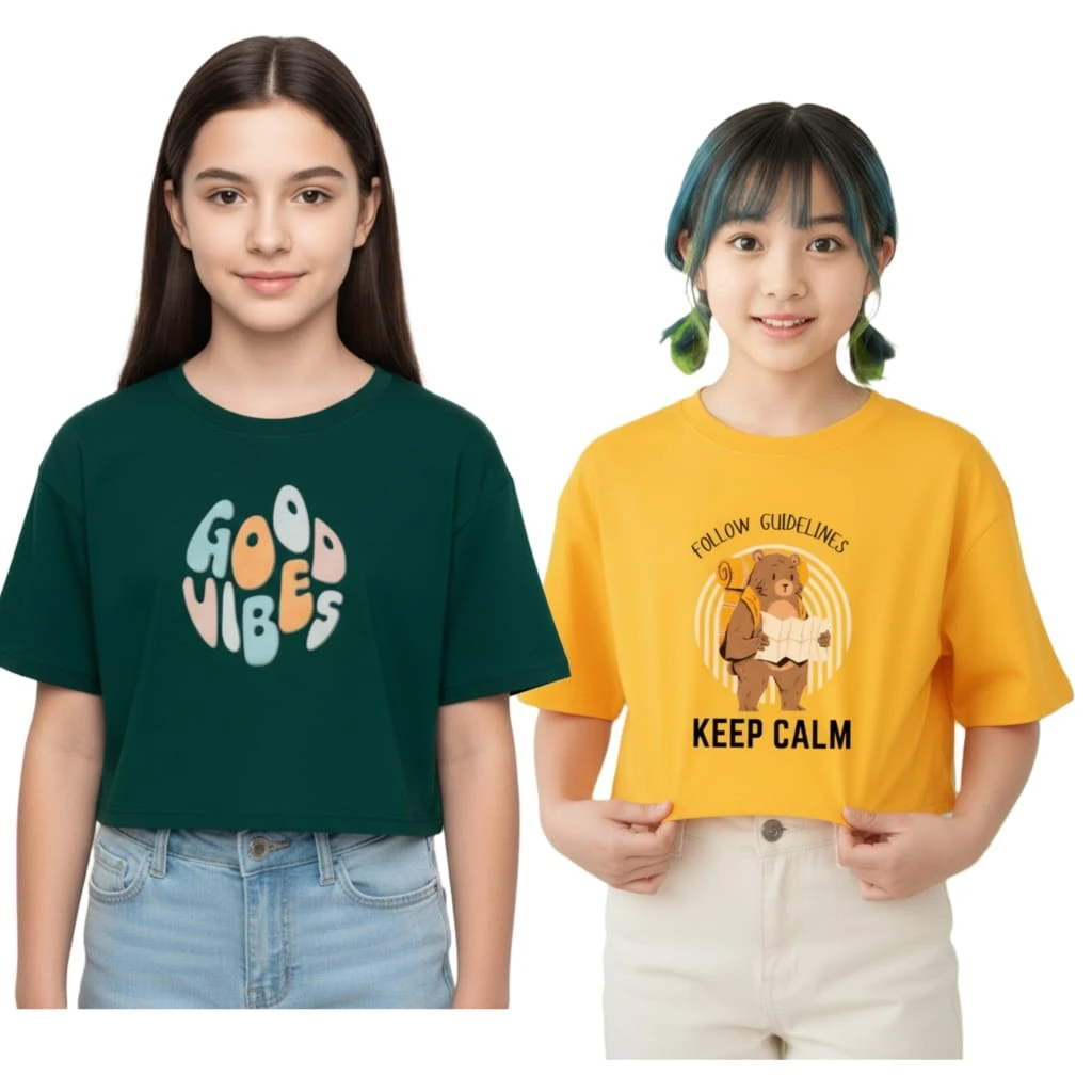 Everfab||| Kids & Girls Typography Pure Cotton T- Shirt (Pack Of-2)