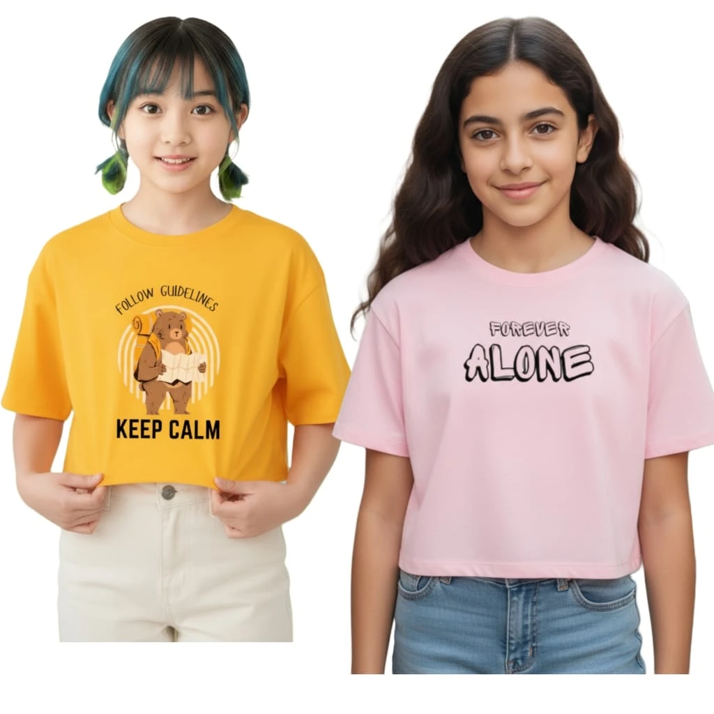 Everfab||| Kids & Girls Typography Pure Cotton T- Shirt (Pack Of-2)