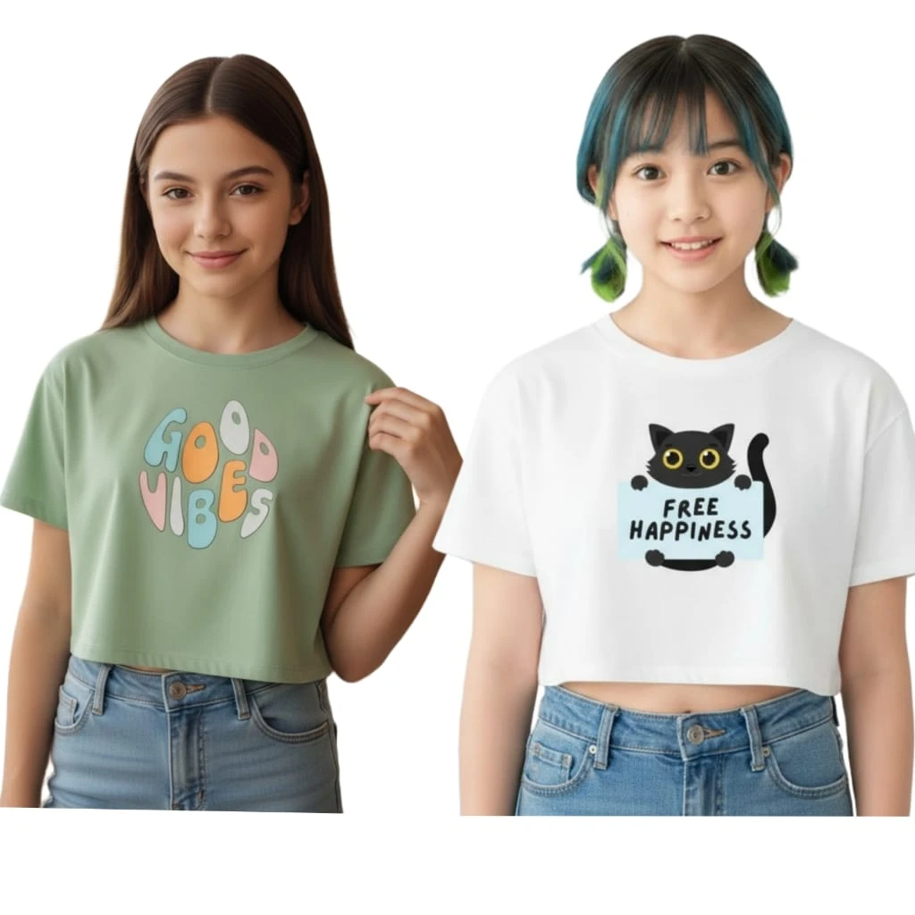 EverFab||| Kids & Girls Typography Pure Cotton T- Shirt (Pack Of-2)