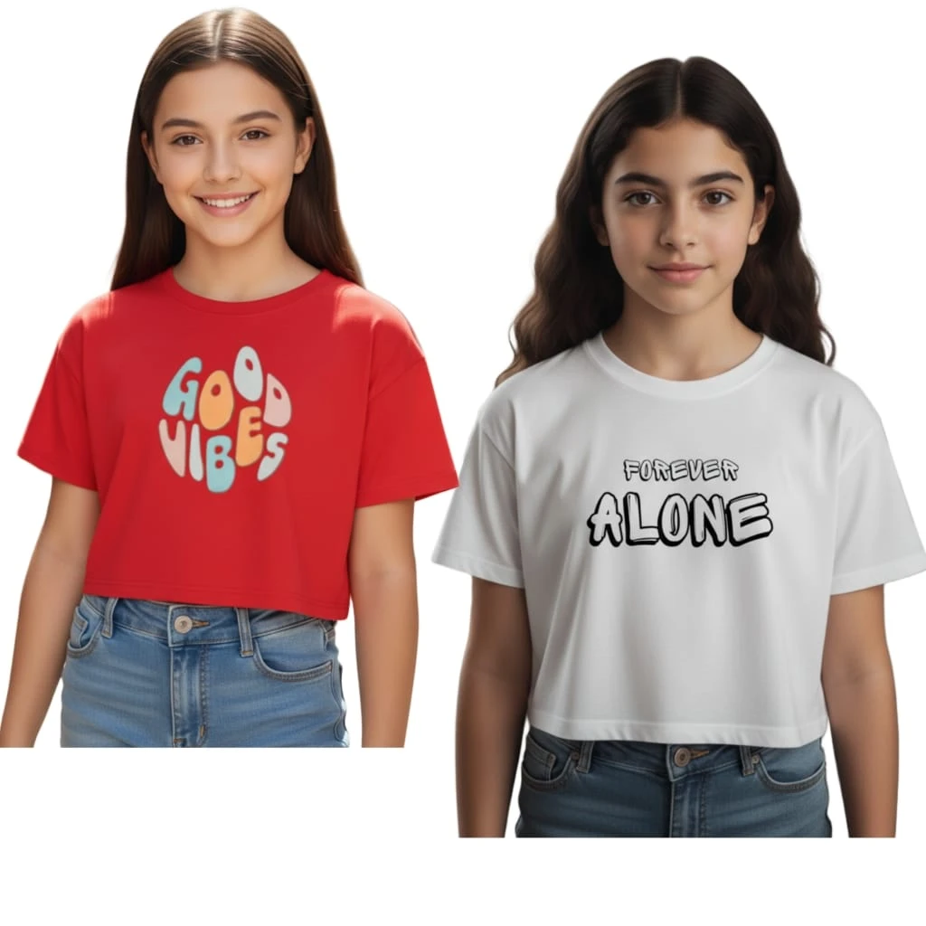 Everfab||| Kids & Girls Typography Pure Cotton T- Shirt (Pack Of-2)