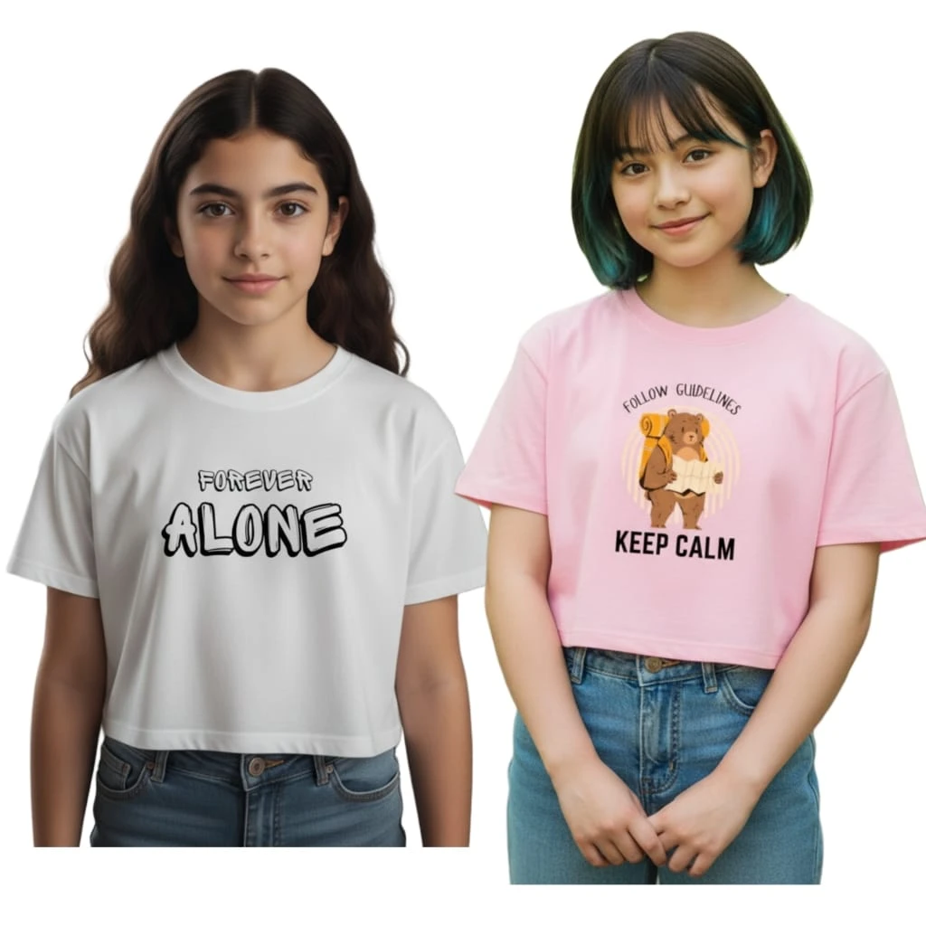 Everfab||| Kids & Girls Typography Pure Cotton T- Shirt (Pack Of-2)