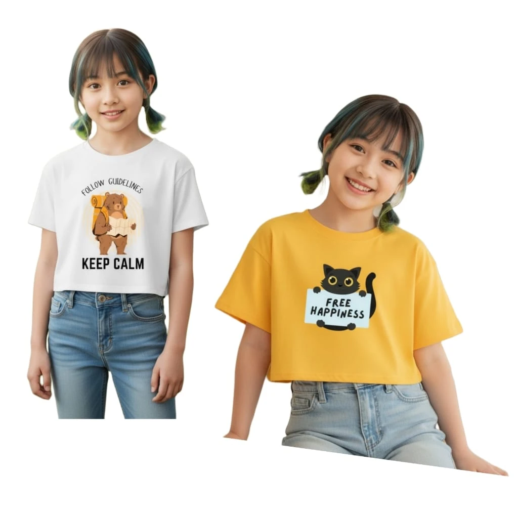 Everfab||| Kids & Girls Typography Pure Cotton T- Shirt (Pack Of-2)
