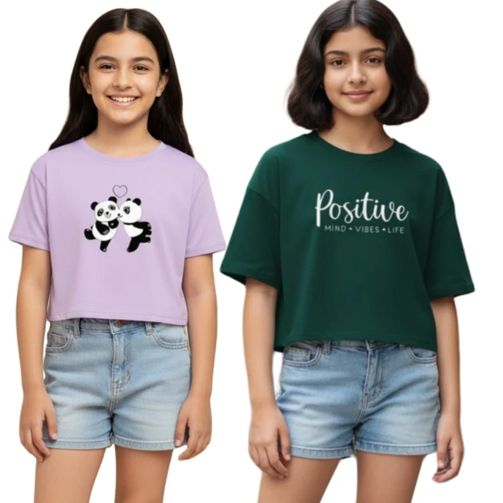 Everfab||| Kids & Girls Typography Pure Cotton T- Shirt (Pack Of-2)