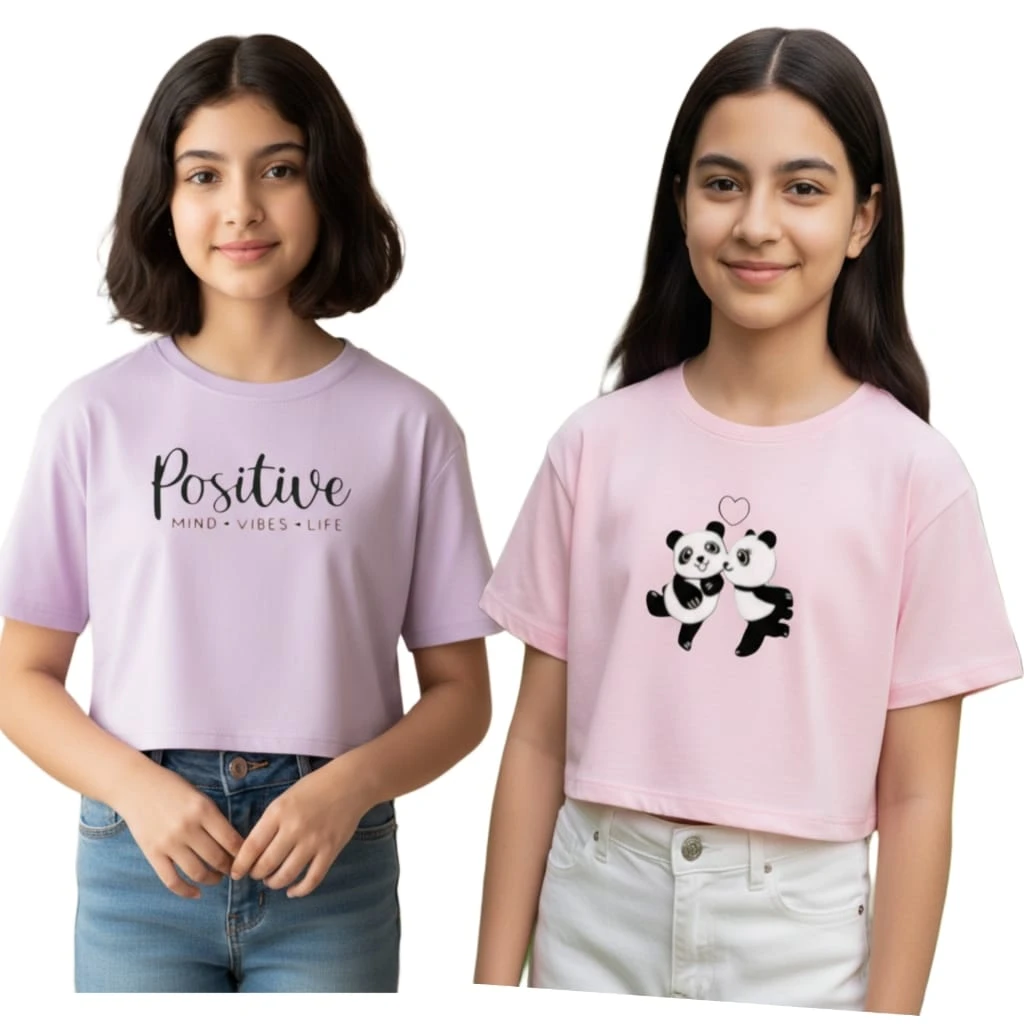 Everfab||| Kids & Girls Typography Pure Cotton T- Shirt (Pack Of-2)