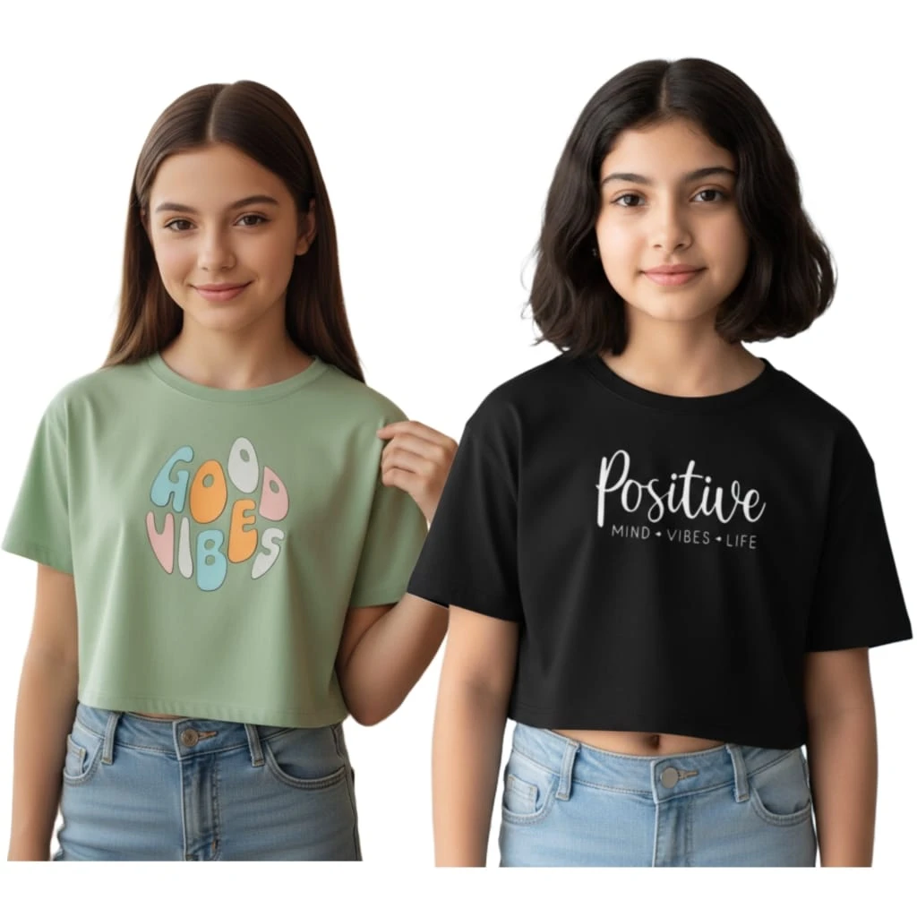 Everfab||| Kids & Girls Typography Pure Cotton T- Shirt (Pack Of-2)