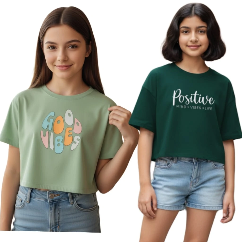 Everfab||| Kids & Girls Typography Pure Cotton T- Shirt (Pack Of-2)