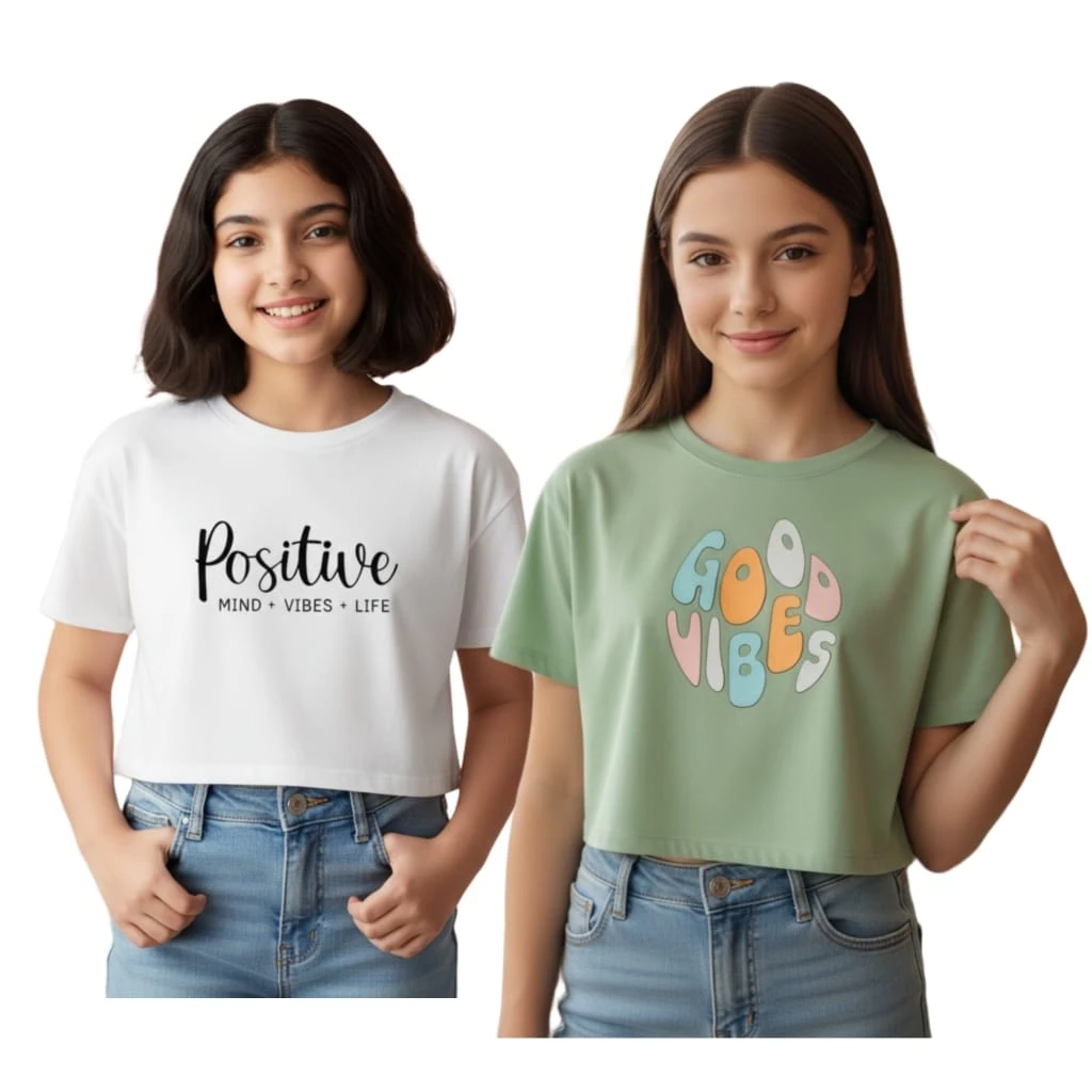 Everfab||| Kids & Girls Typography Pure Cotton T- Shirt (Pack Of-2)