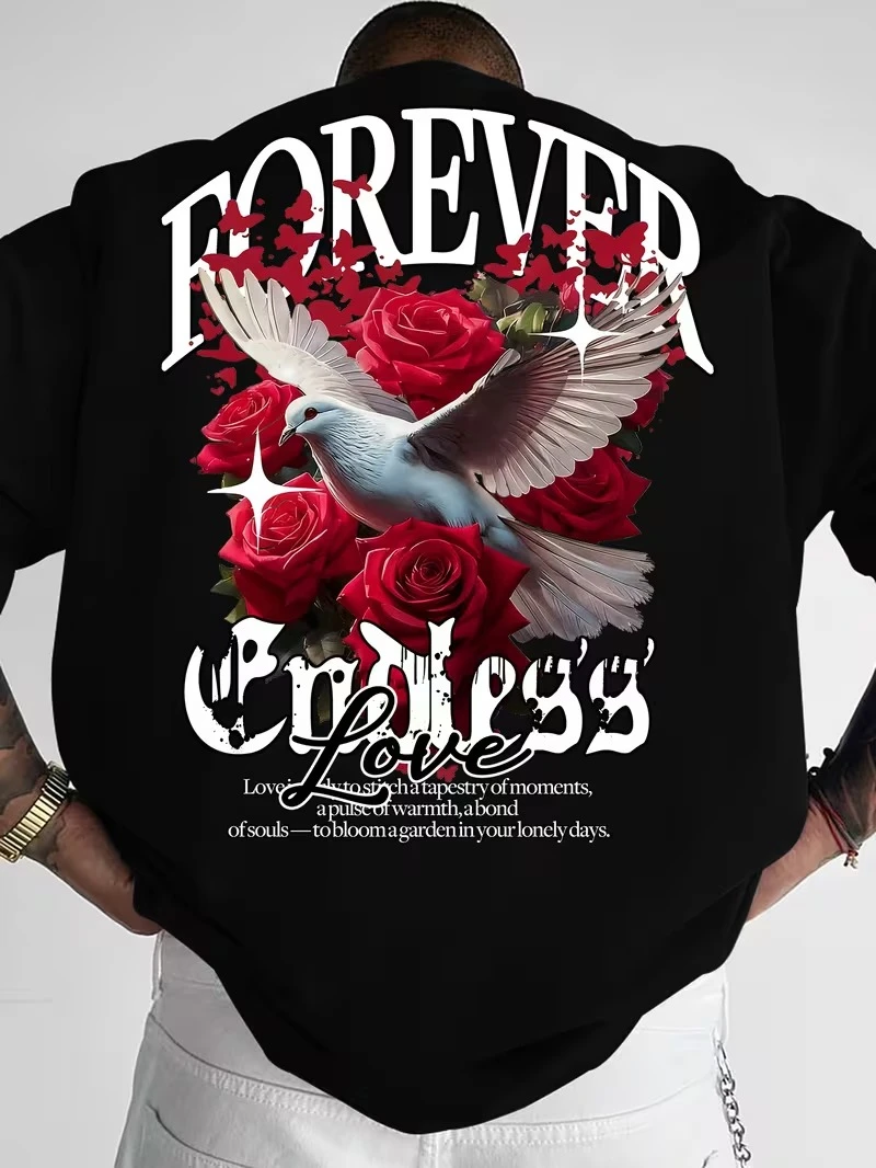 Men Black Cotton Blend Back Printed T-shirt