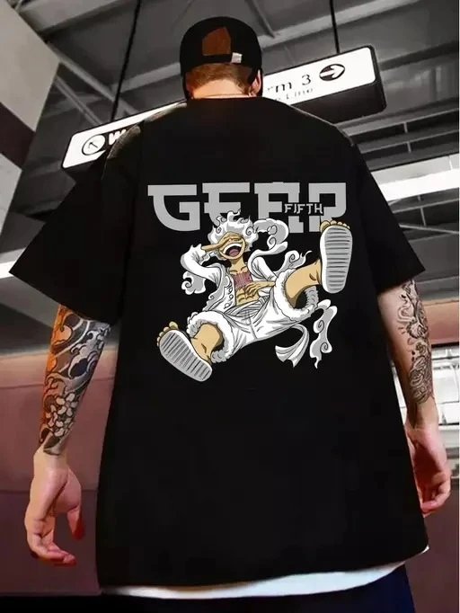 Men Black Cotton Blend Back Printed T-shirt