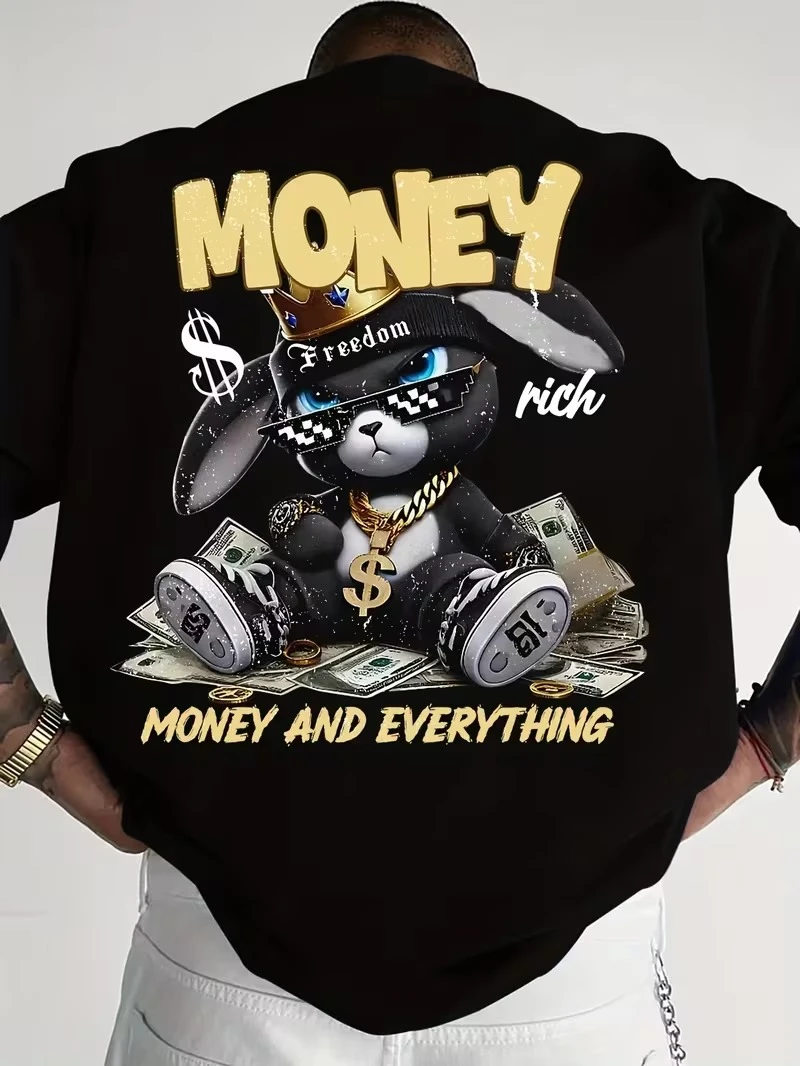 Men Black Cotton Blend Back Printed T-shirt