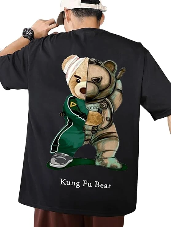 Men Black Cotton Blend Back Printed T-shirt