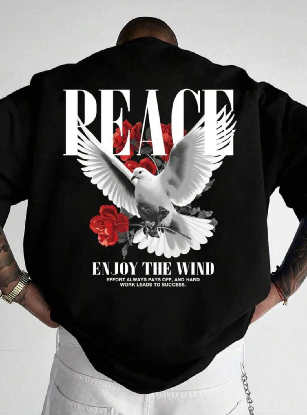 Men Black Cotton Blend Back Printed T-shirt