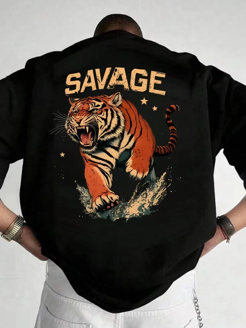 Men Black Cotton Blend Back Printed T-shirt