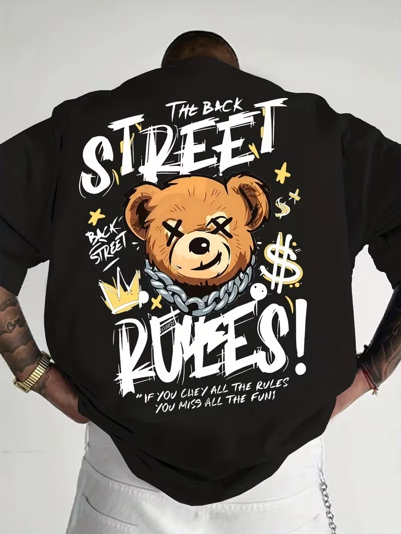 Men Black Cotton Blend Back Printed T-shirt