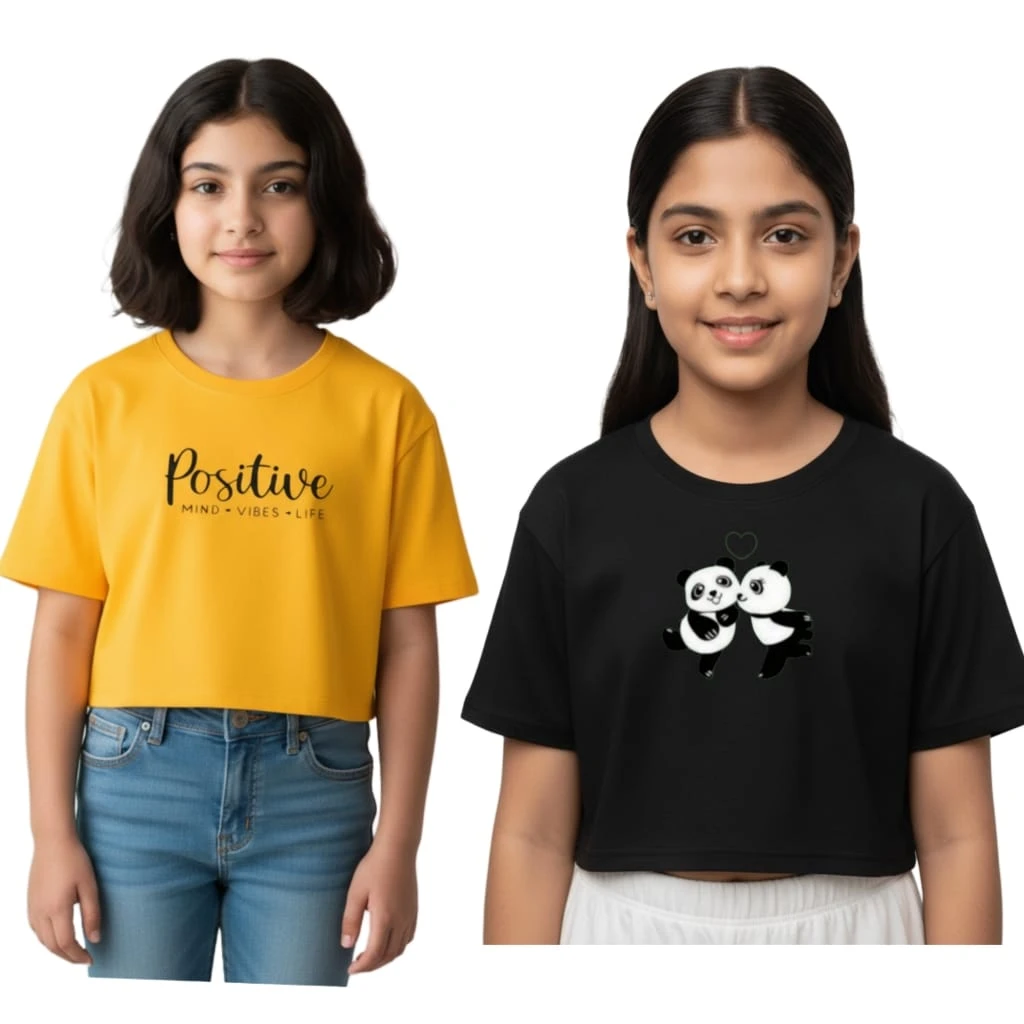 Everfab||| Kids & Girls Typography Pure Cotton T- Shirt (Pack Of-2)