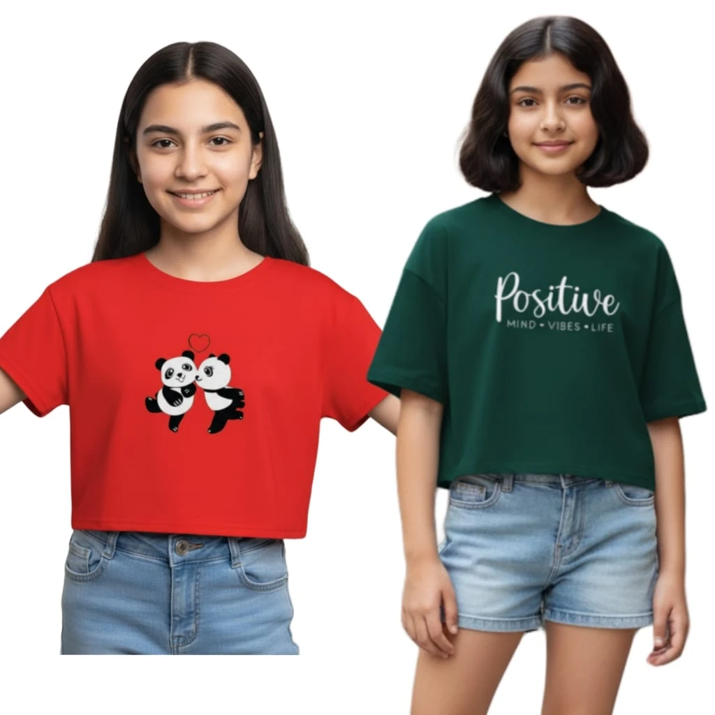 Everfab||| Kids & Girls Typography Pure Cotton T- Shirt (Pack Of-2)