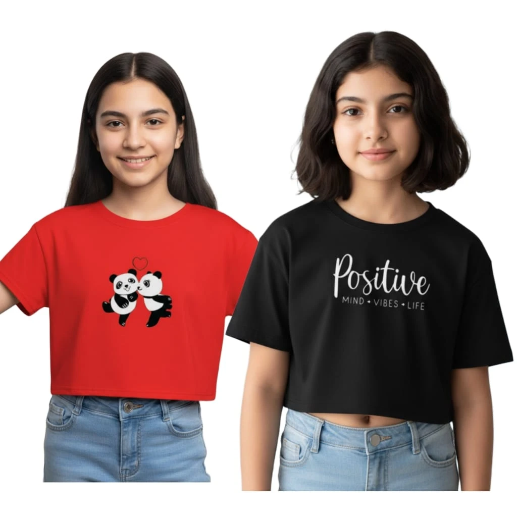 Everfab||| Kids & Girls Typography Pure Cotton T- Shirt (Pack Of-2)