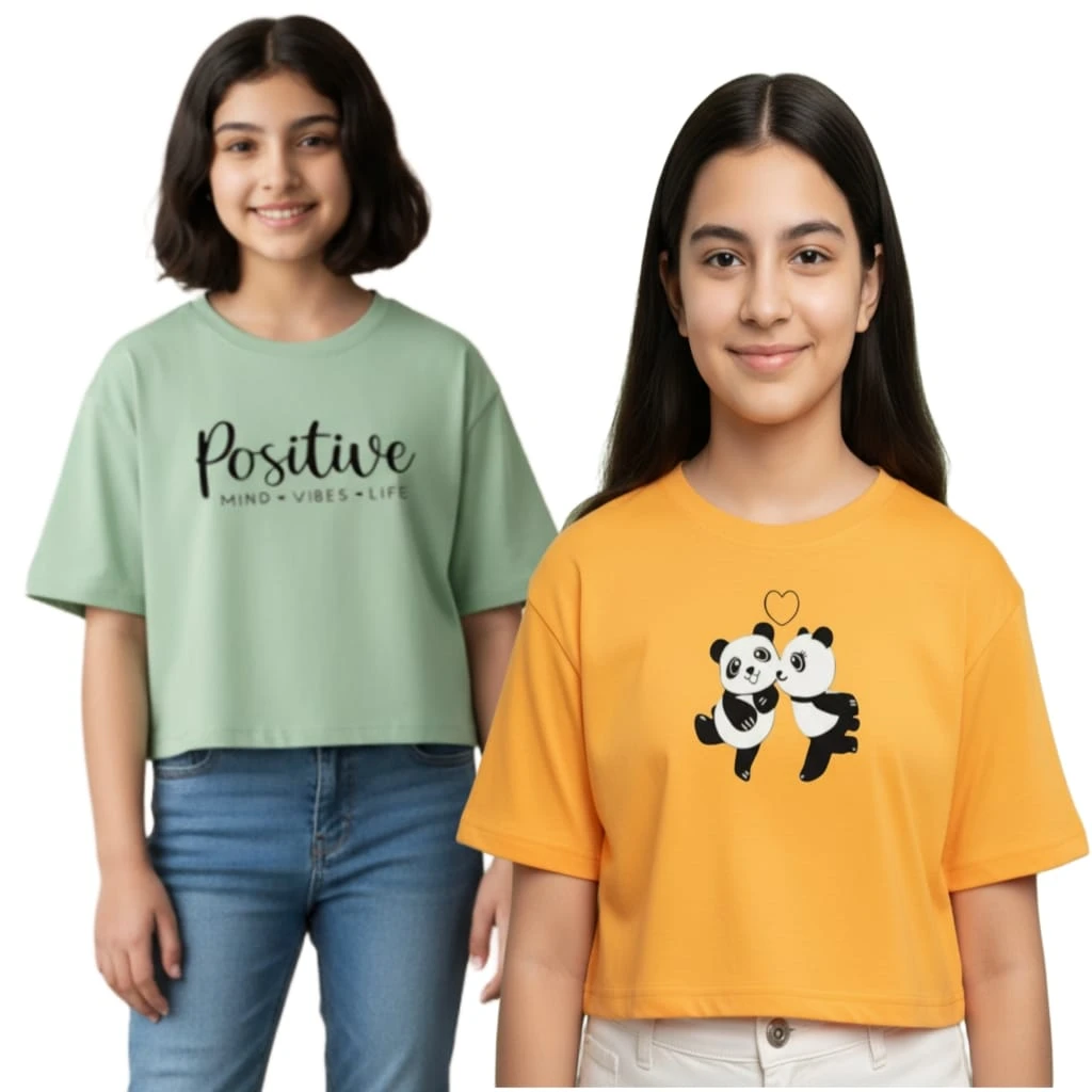 Everfab||| Kids & Girls Typography Pure Cotton T- Shirt (Pack Of-2)