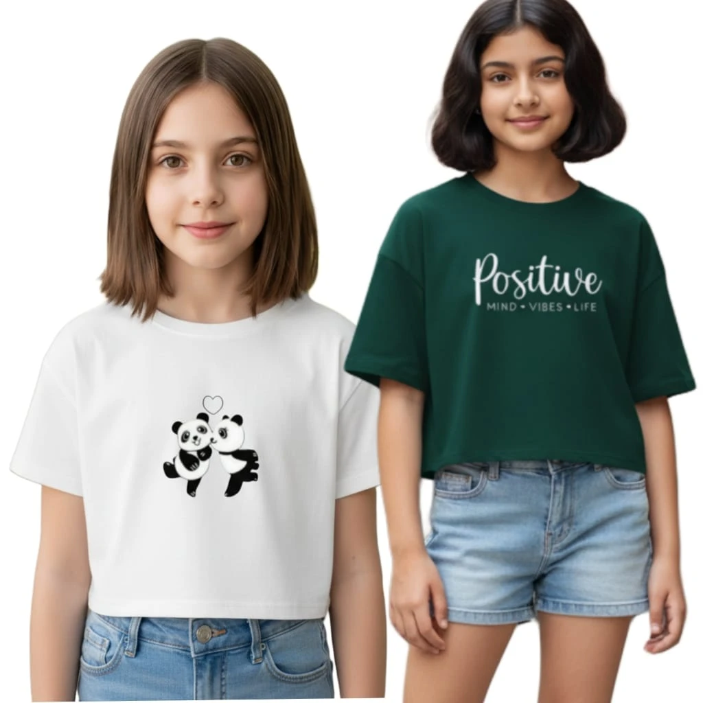Everfab||| Kids & Girls Typography Pure Cotton T- Shirt (Pack Of-2)