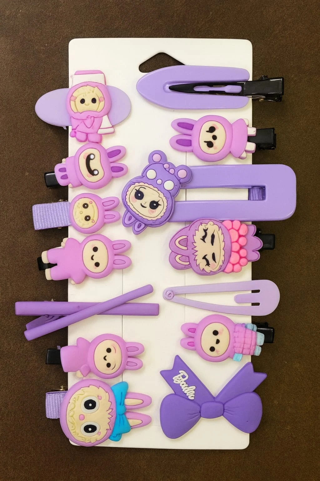 14 pcs set labbubu clips purple colour