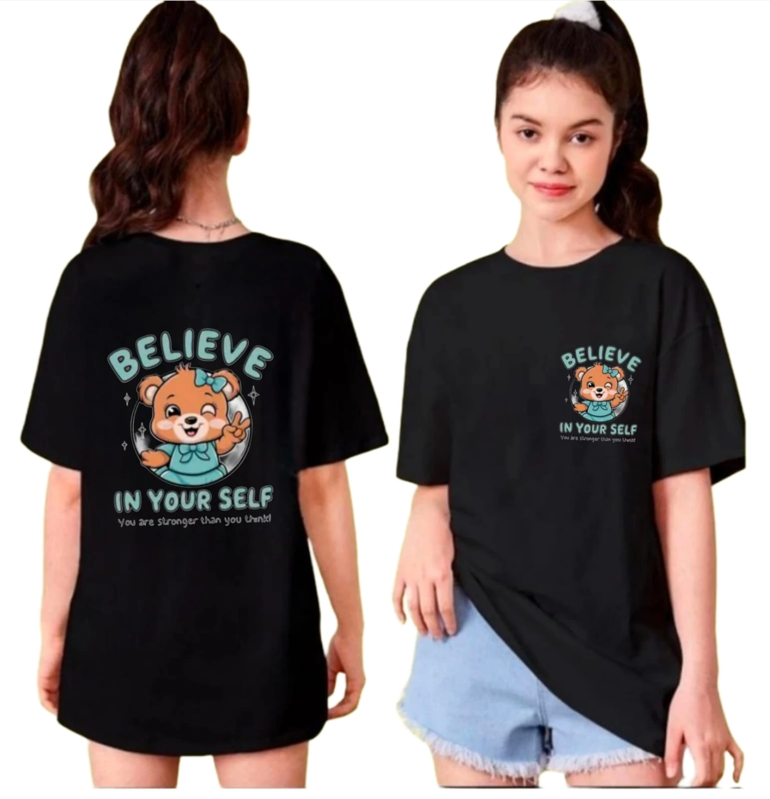 Everfab|||Kids & Girls Cotton blend Half Sleeve Oversized Regular Fit T-Shirts