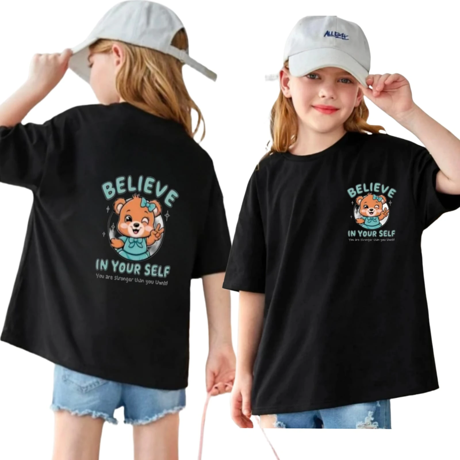 Everfab|||Kids & Girls Cotton blend Half Sleeve Oversized Regular Fit T-Shirts