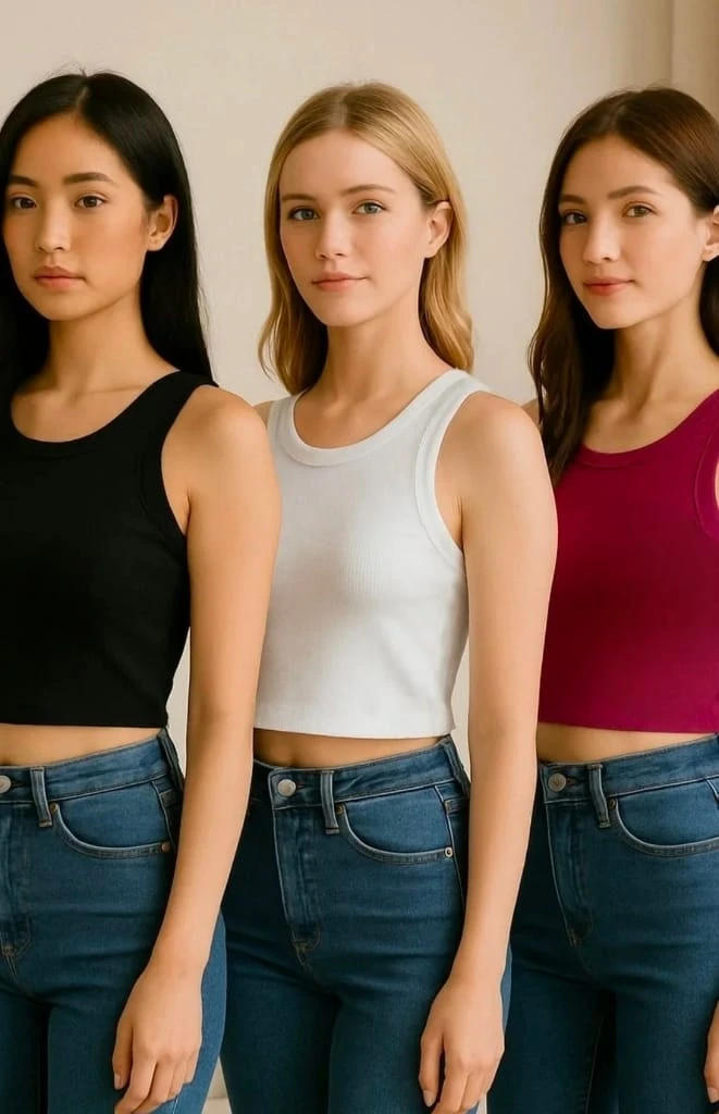Everfab||||Women Pack Of 3 Sleeveless Round Neck Ribbed Crop Top