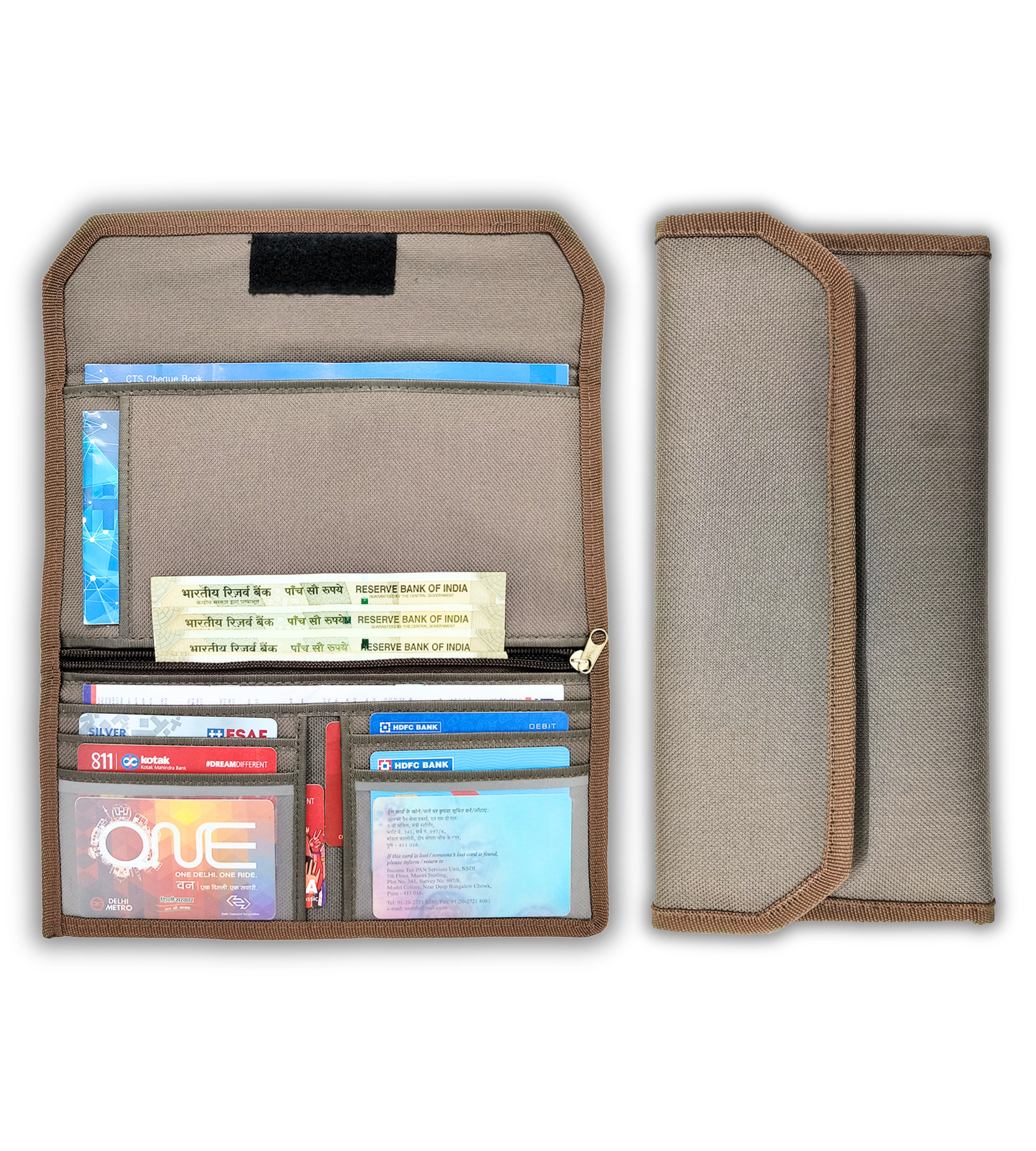Cheque Book Holder With Multi 10 Pockets For Card Holder, Pack of 1 (Brown)