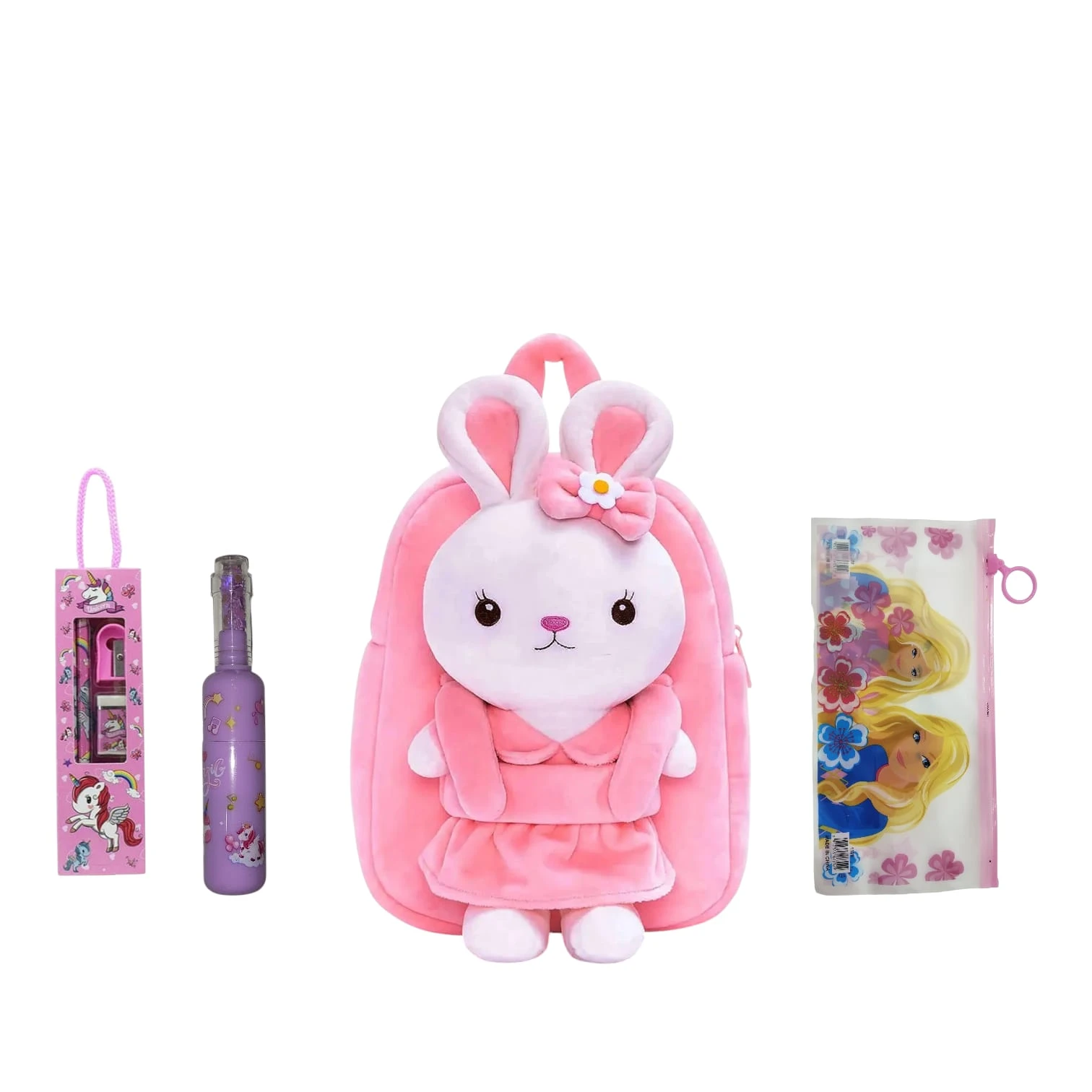 Cute Bunny Plush Backpack for Kids | Soft Velvet Nursery School Bag for Toddlers | Adjustable Straps & Lightweight Cartoon Bag for Girls & Boys (Pink)