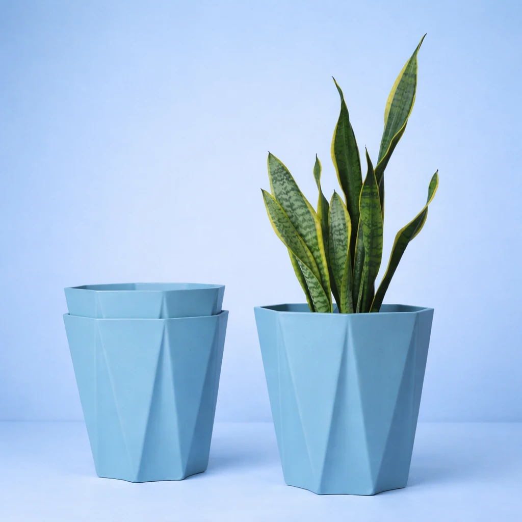 SKARVA 10 Inch Star Flower Pot for Home, Indoor & Outdoor Gamla Plant Container Plant Container SKY Blue Set of 3