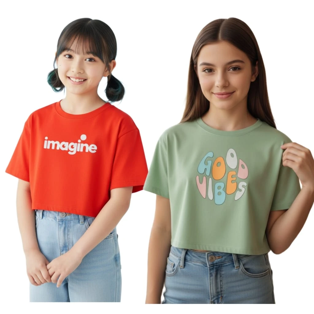 Everfab||| Kids & Girls Typography Pure Cotton T- Shirt (Pack Of-2)