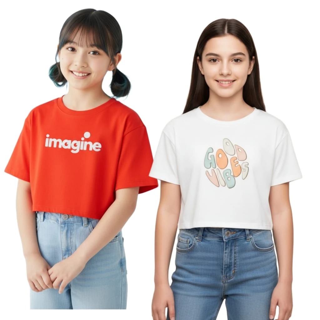 Everfab||| Kids & Girls Typography Pure Cotton T- Shirt (Pack Of-2)