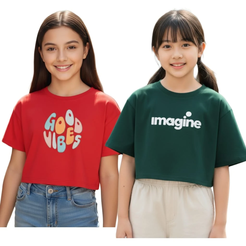 Everfab||| Kids & Girls Typography Pure Cotton T- Shirt (Pack Of-2)