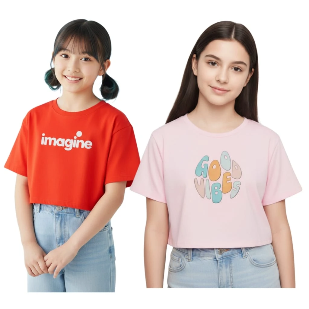 Everfab||| Kids & Girls Typography Pure Cotton T- Shirt (Pack Of-2)