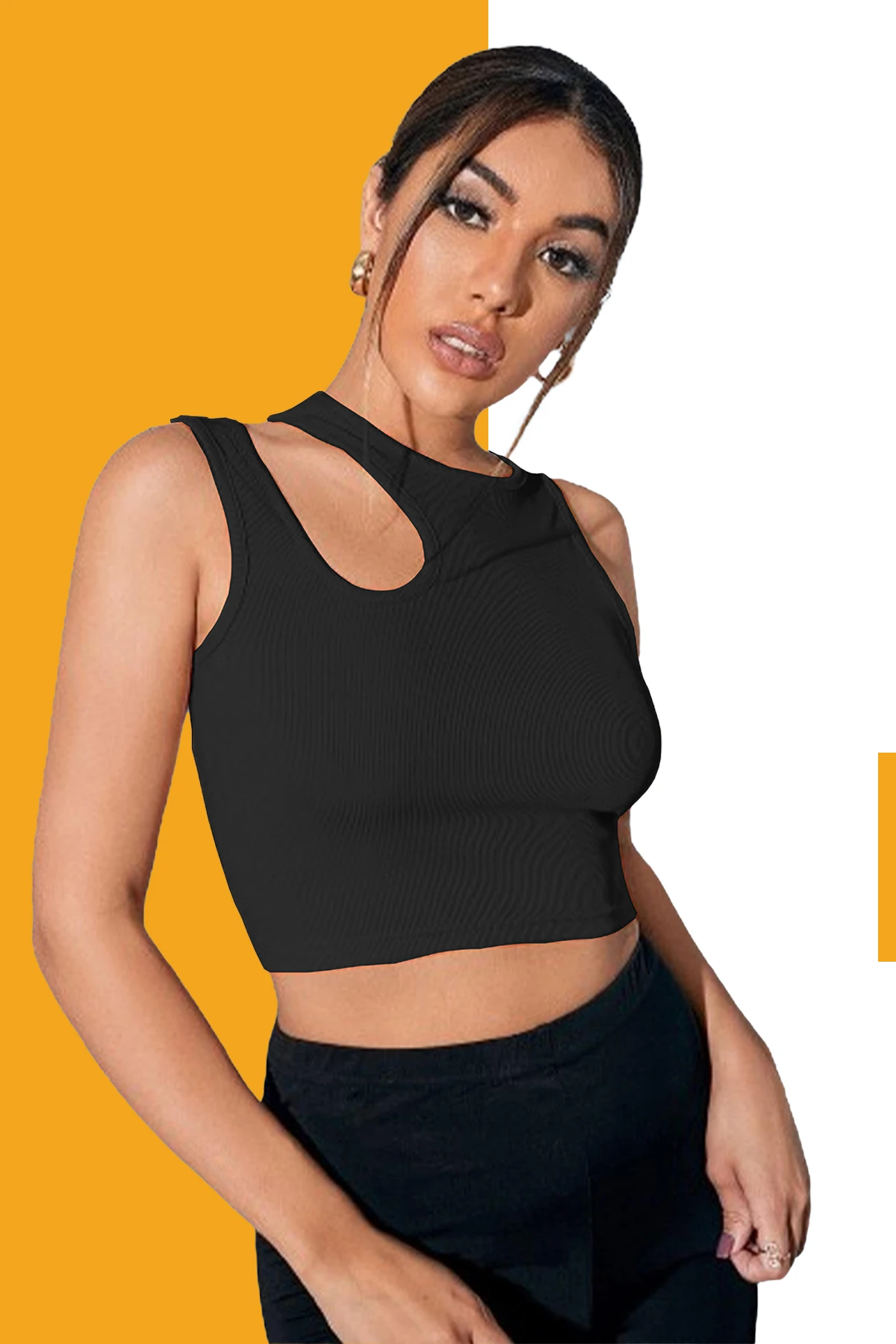 Women’s Stylish Shoulder Cut Crop Top Slim Fit Casual Party Wear Top