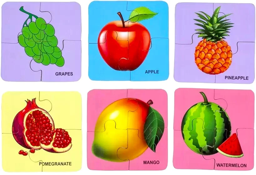 Littles one Wooden Premium fruits Jigsaw Puzzles for Kids | 4 Piece interlocking fruits Pictures along with 8 different jigsaw Puzzle |Puzzles for kids