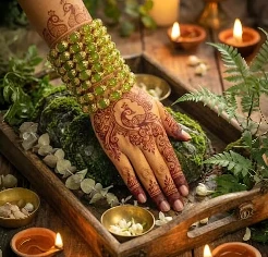 Evermaze Trends Aesthetic Green Beaded Spiral Bracelet with 8 Circular Layers | Stylish Ethnic Spiral Hand Jewelry for Women & Girls | Festive & Bridal Inspired Accessory