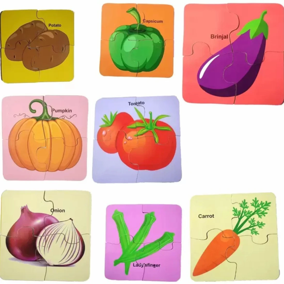 Littles one Wooden Premium vegetable Jigsaw Puzzles for Kids | 4 Piece interlocking vegetable Pictures along with 8 different jigsaw Puzzle