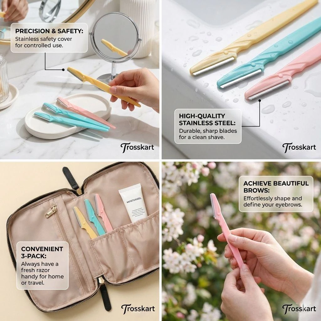 Trosskart Ultimate Razor for Women Combo Pack Of 3 - Tinkle Eyebrow Razor, Face Razor, Stainless Steel Razors & Blades, Best Hair Removal Razor for Ladies