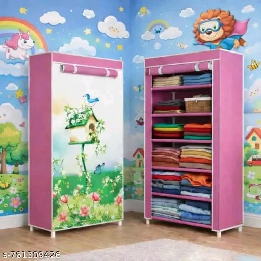 Kunal 6 Layers Shoe Rack printed pinkStand for Home, Bedroom, Living Room | Slippers Stand Rack Covered Multipurpose Storage with Plastic Pipes Dust Proof Cover