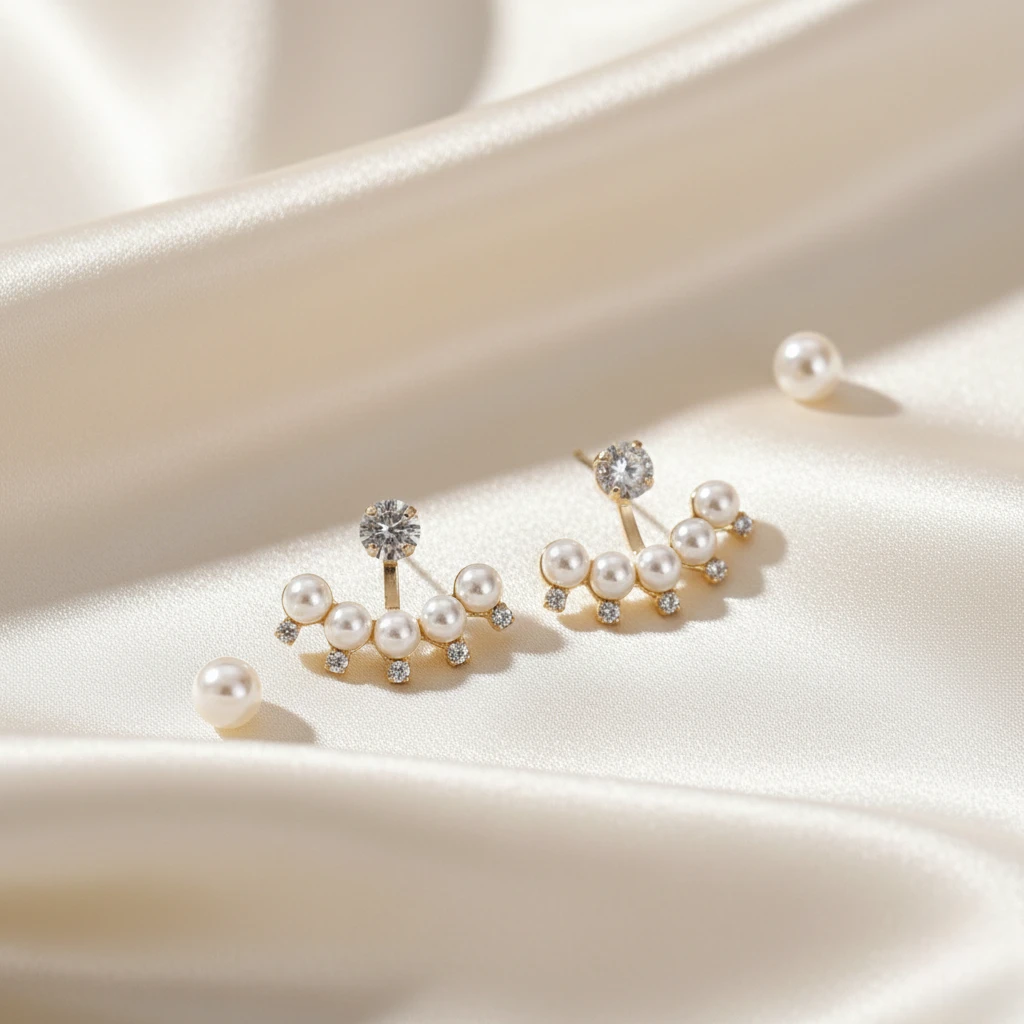 Blisskart Trendy White Pearl & CZ Stone Gold-Plated Ear Jacket Earrings for Women & Girls (1 Pair)