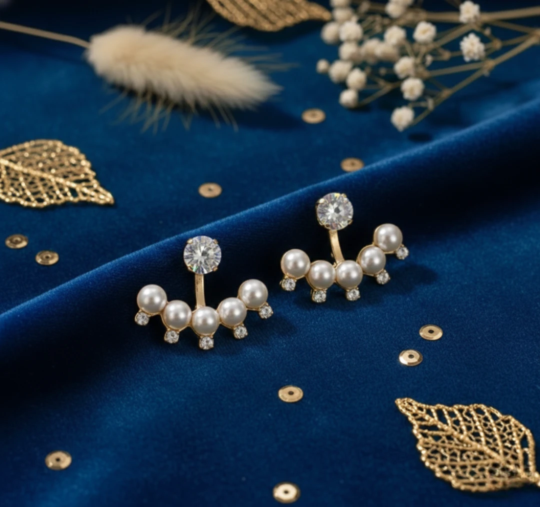 Blisskart Trendy White Pearl & CZ Stone Gold-Plated Ear Jacket Earrings for Women & Girls (1 Pair)