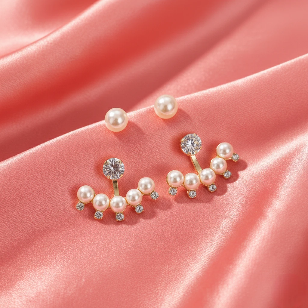 Blisskart Trendy White Pearl & CZ Stone Gold-Plated Ear Jacket Earrings for Women & Girls (1 Pair)