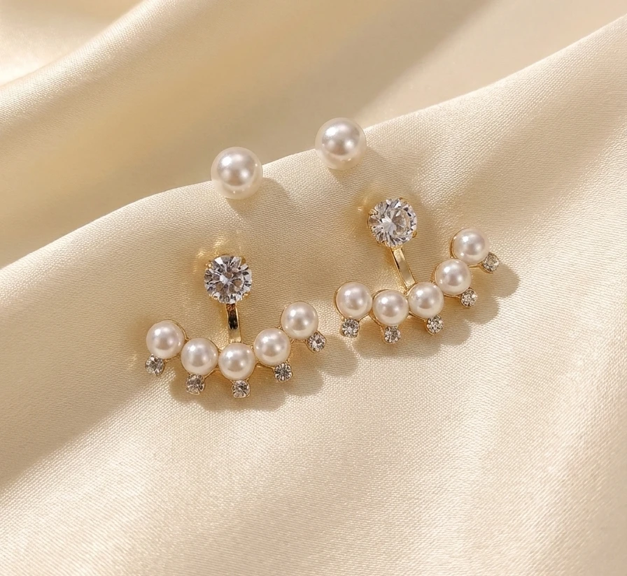 Blisskart Trendy White Pearl & CZ Stone Gold-Plated Ear Jacket Earrings for Women & Girls (1 Pair)