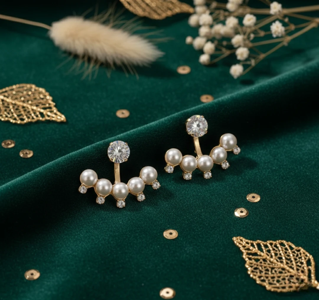 Blisskart Trendy White Pearl & CZ Stone Gold-Plated Ear Jacket Earrings for Women & Girls (1 Pair)