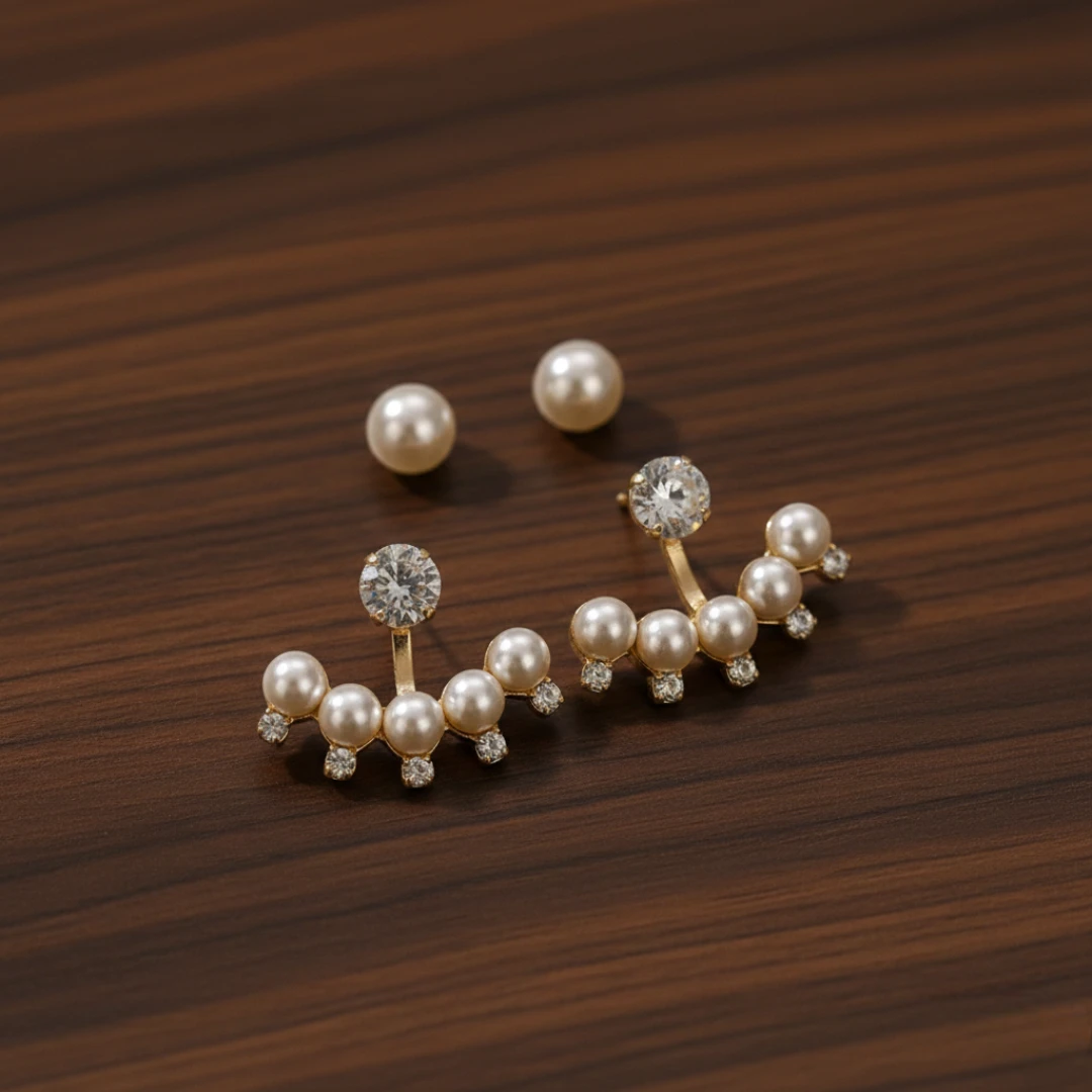 Blisskart Trendy White Pearl & CZ Stone Gold-Plated Ear Jacket Earrings for Women & Girls (1 Pair)