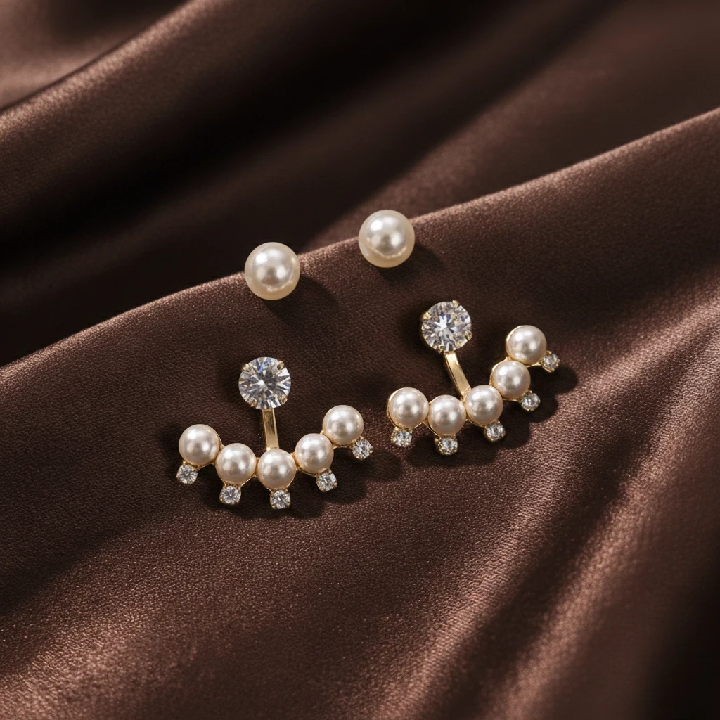 Blisskart Trendy White Pearl & CZ Stone Gold-Plated Ear Jacket Earrings for Women & Girls (1 Pair)