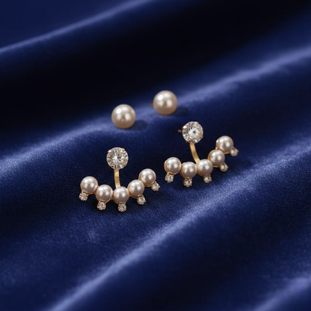 Blisskart Trendy White Pearl & CZ Stone Gold-Plated Ear Jacket Earrings for Women & Girls (1 Pair)